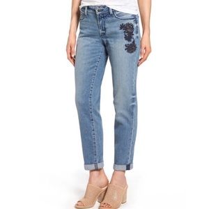 NYDJ Jessica Relaxed Boyfriend Embroidered Jeans 10
